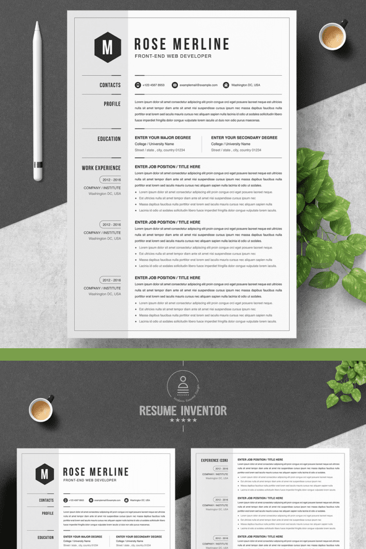 Front Developer Resume Template - MasterBundles - Pinterest Collage Image.