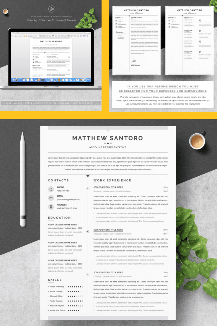 Resume Cover Letter Template - MasterBundles - Pinterest Collage Image.