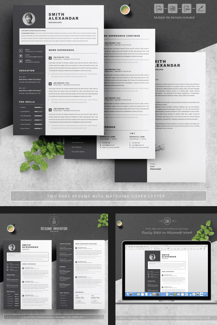 Creative Resume Design - MasterBundles - Pinterest Collage Image.