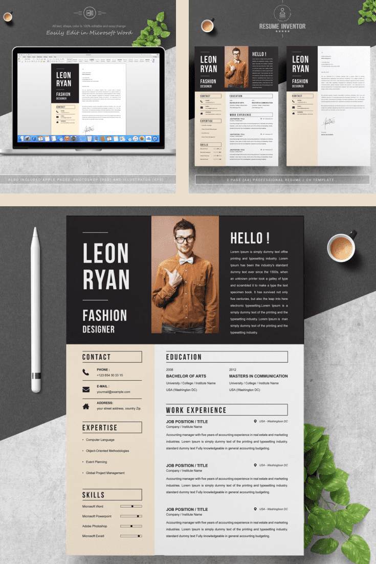 The Best Resume Template - MasterBundles - Pinterest Collage Image.