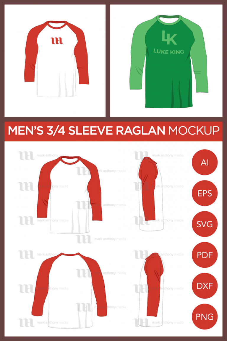 Raglan Men's 3/4 Sleeve Shirt - Mockup and Template