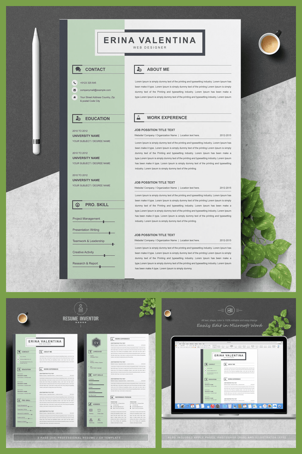 Simple Resume Template - MasterBundles - Pinterest Collage Image.