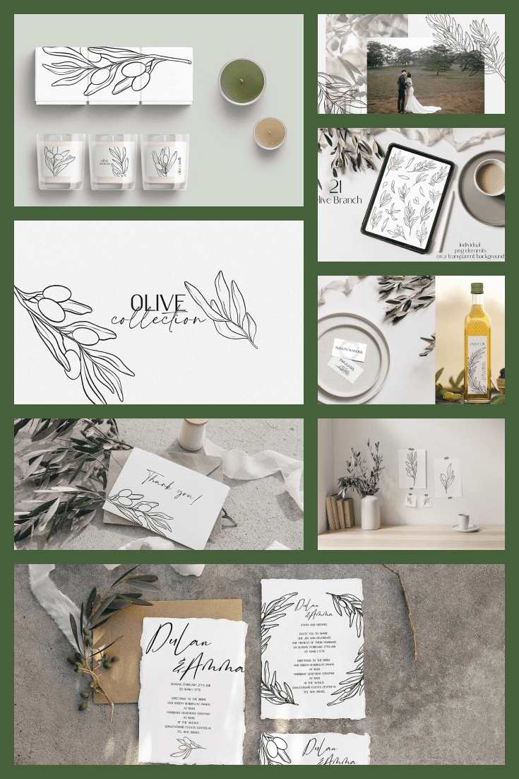 Olive Branch Outline Collection - MasterBundles - Pinterest Collage Image.