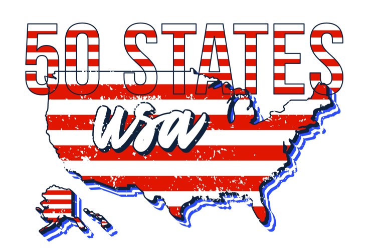 Set of US 50 grunge states map