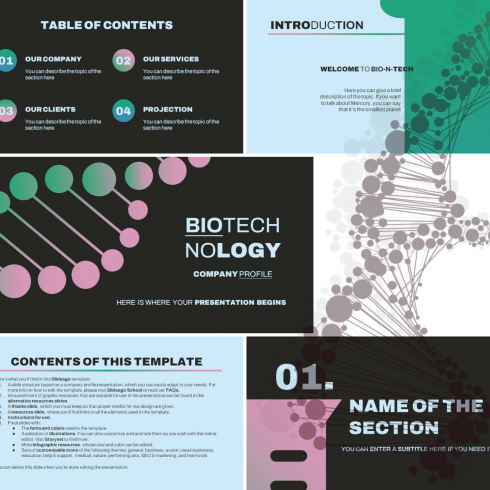 Main cover image for Biotechnology Company Profile PowerPoint template.