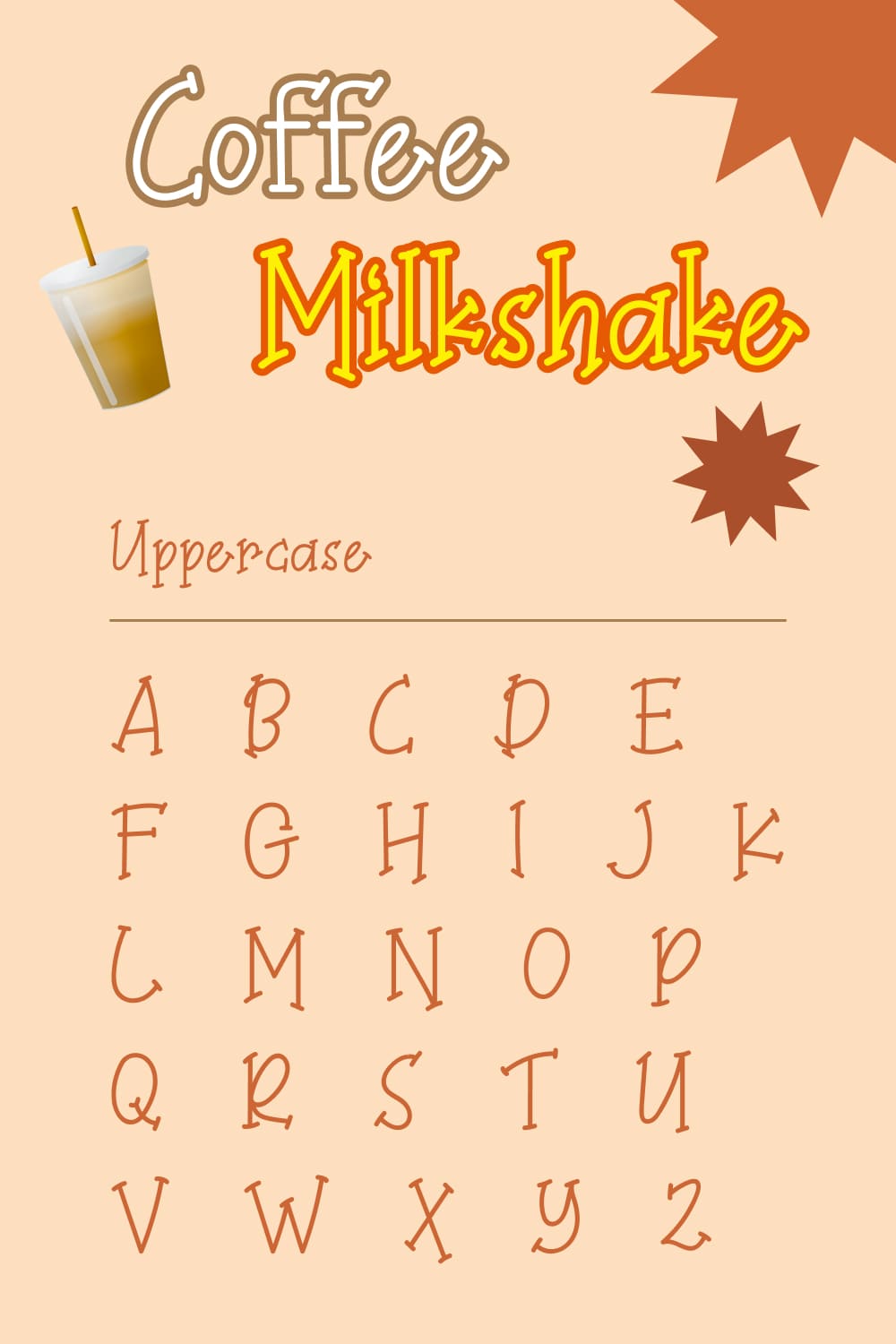 Pinterest Uppercase alphabet example for Coffee Milkshake font free by MasterBundles.