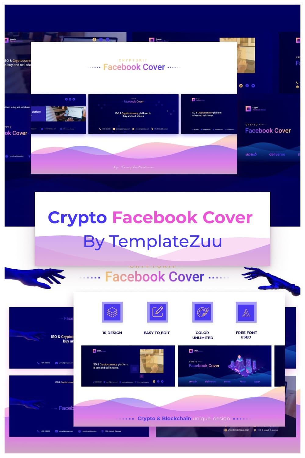 Crypto Facebook Cover by MasterBundles Pinterest Collage Image.