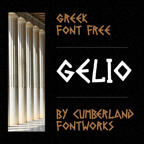 Main collage preview for Gelio greek font free by MasterBundles.