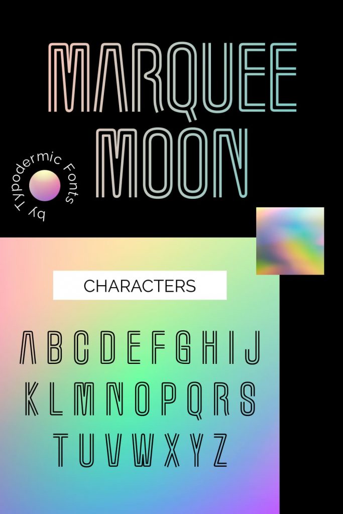 Pinterest Characters preview for Creative Marquee Moon free font by MasterBundles.