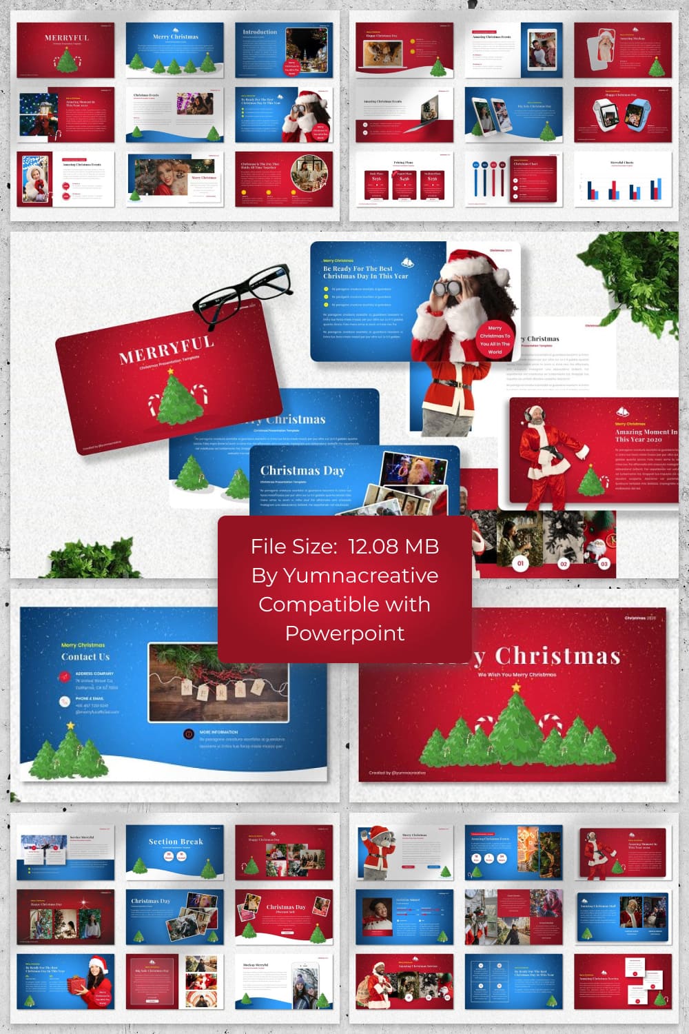 01 Merryful - Christmas Powerpoint by MasterBundles Pinterest Collage Image.