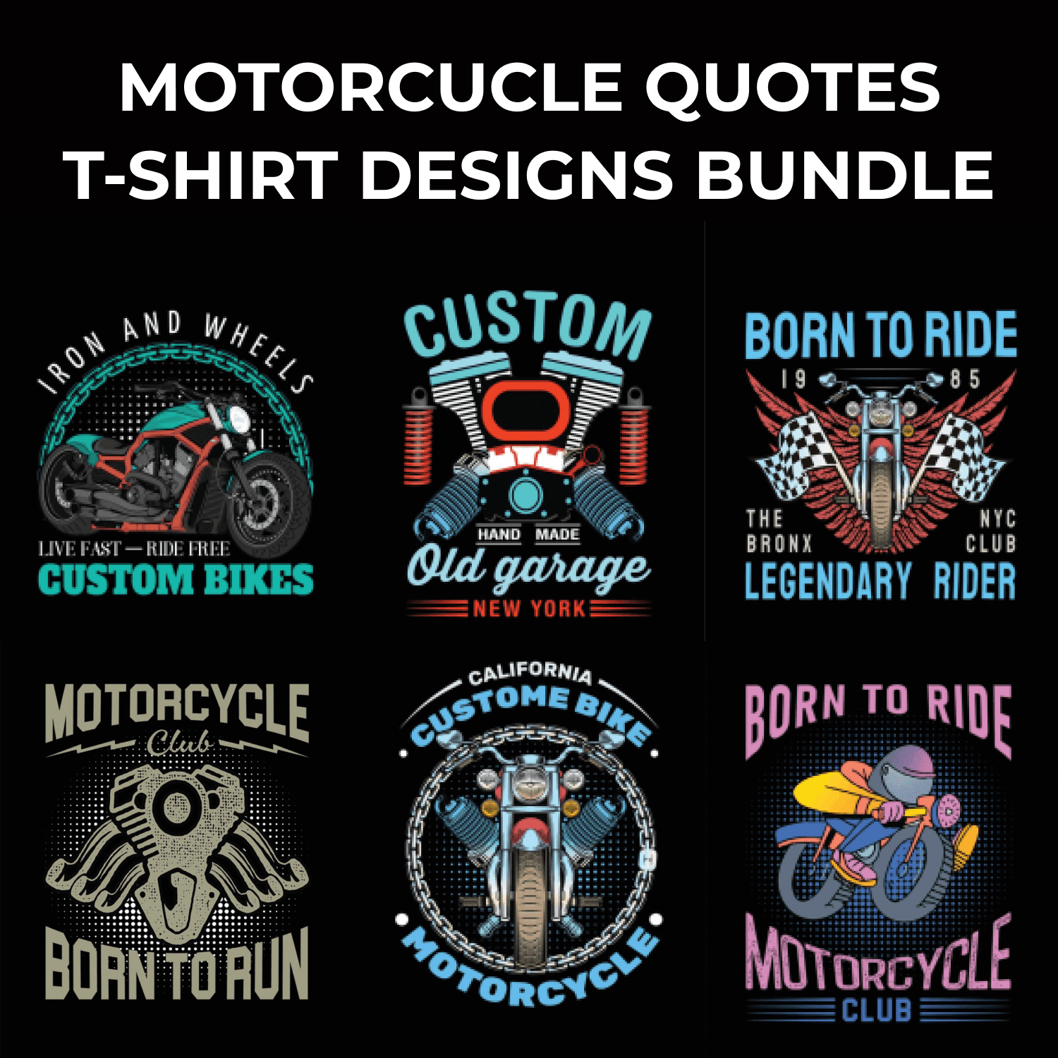 Motorcycle T-shirt Design Bundle by MasterBundles.