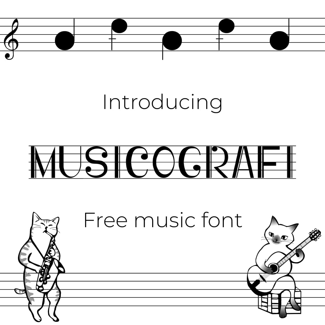 Cover image collage for Musicografi free music font by MasterBundles.