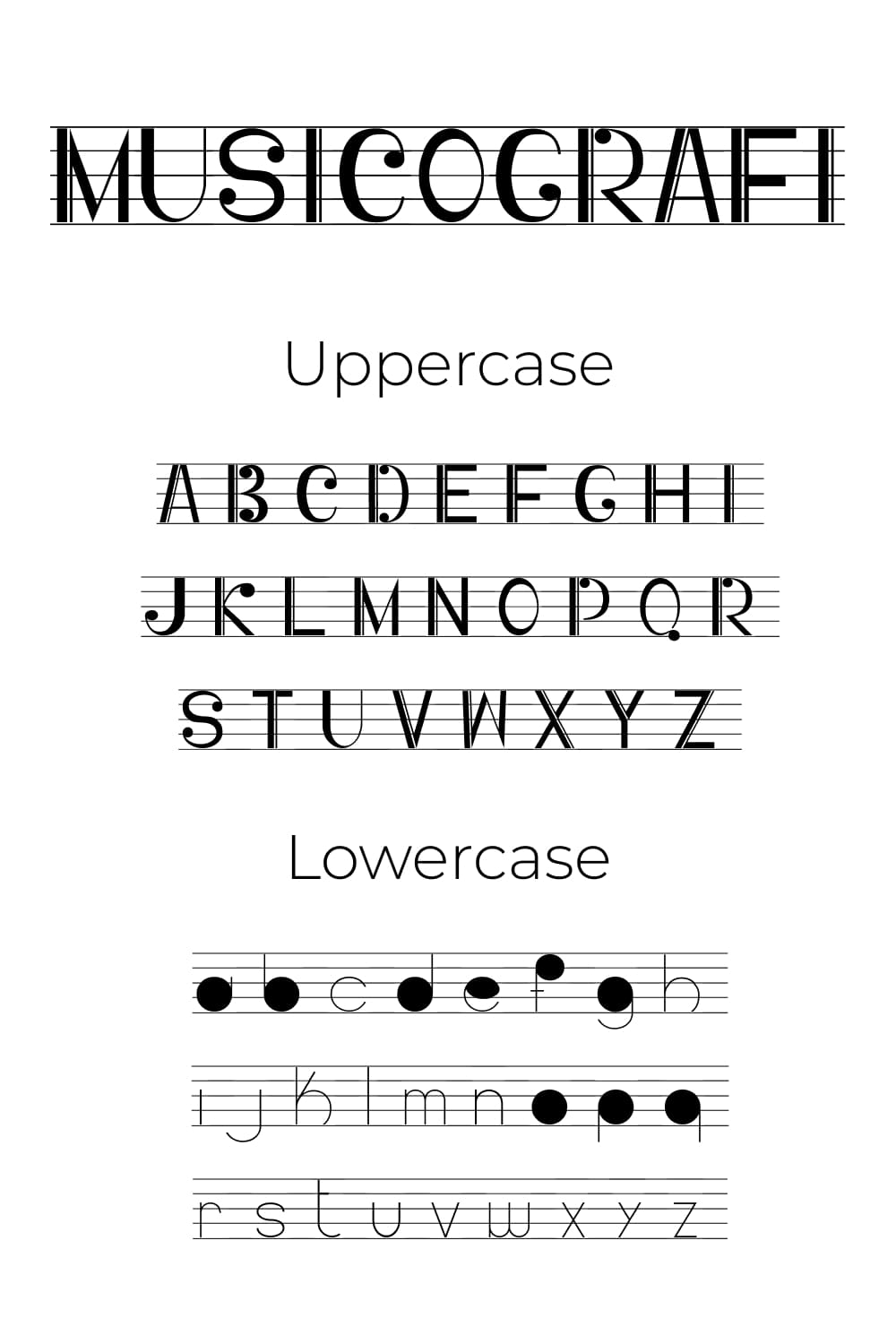 Uppercase and Lowercase Preview Pinterest Collage Image Musicografi free music font by MasterBundles.