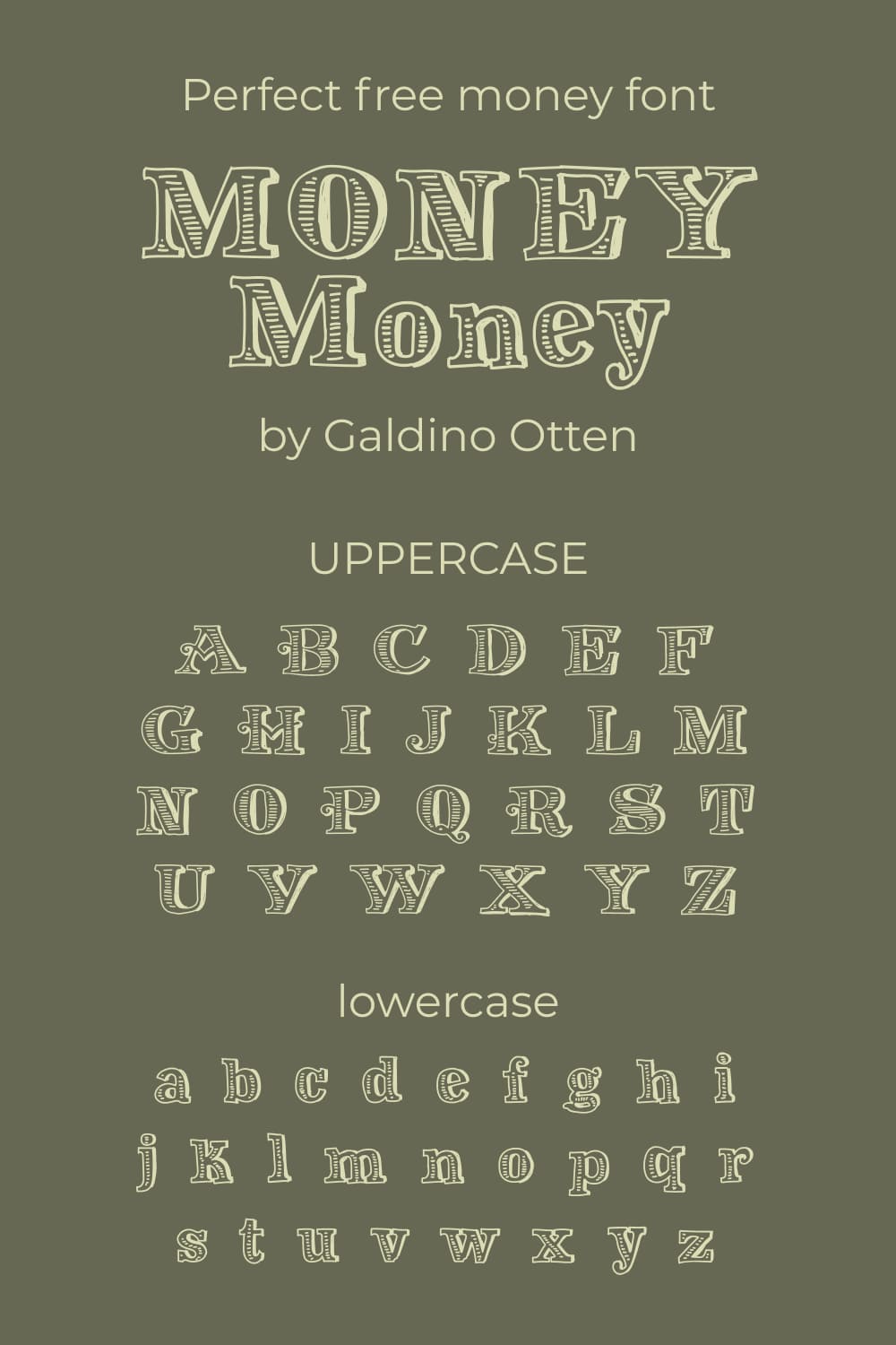MasterBundles Alphabet example image with free money font for Pinterest.