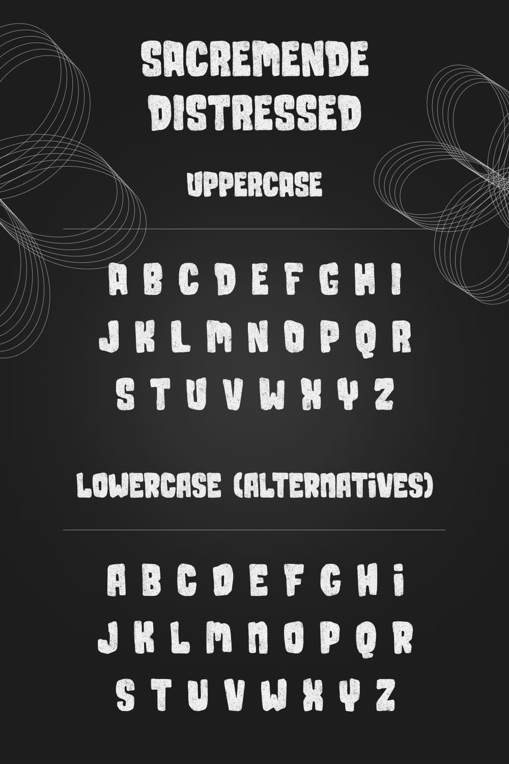 MasterBundles Uppercase and lowercase Pinterest preview for Sacremende Distressed font free.