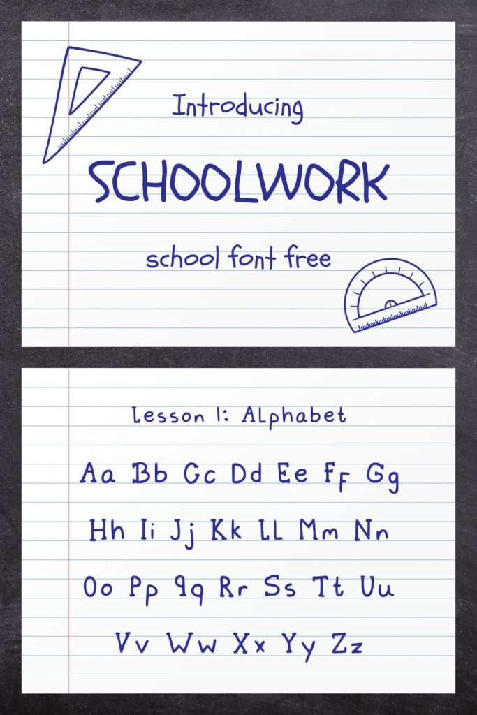 Pinterest Collage image with Schoolwork school font free Alphabet preview by MasterBundles.