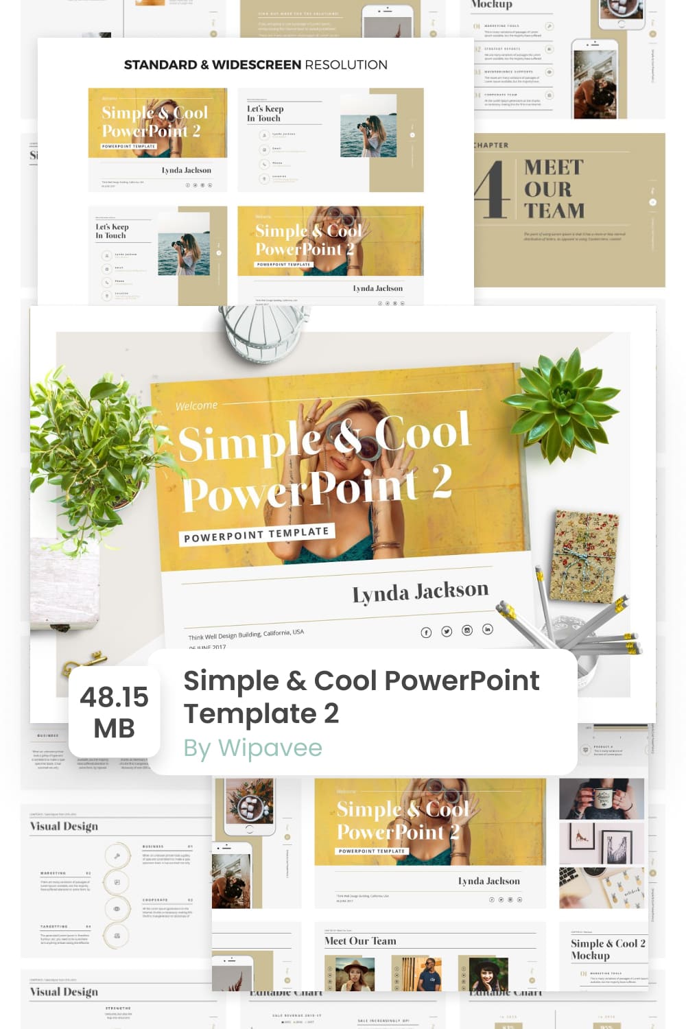 Simple & Cool PowerPoint Template 2 by MasterBundles Pinterest Collage Image.