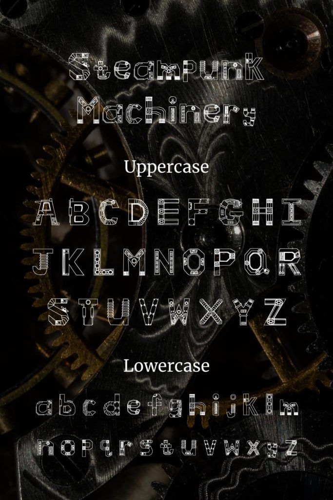 Steampunk Machinery free steampunk font Pinterest Alphabet Collage image by MasterBundles.
