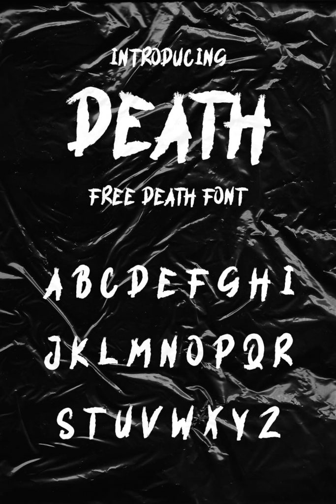 Pinterest collage image with death font free Alphabet by MasterBundles.