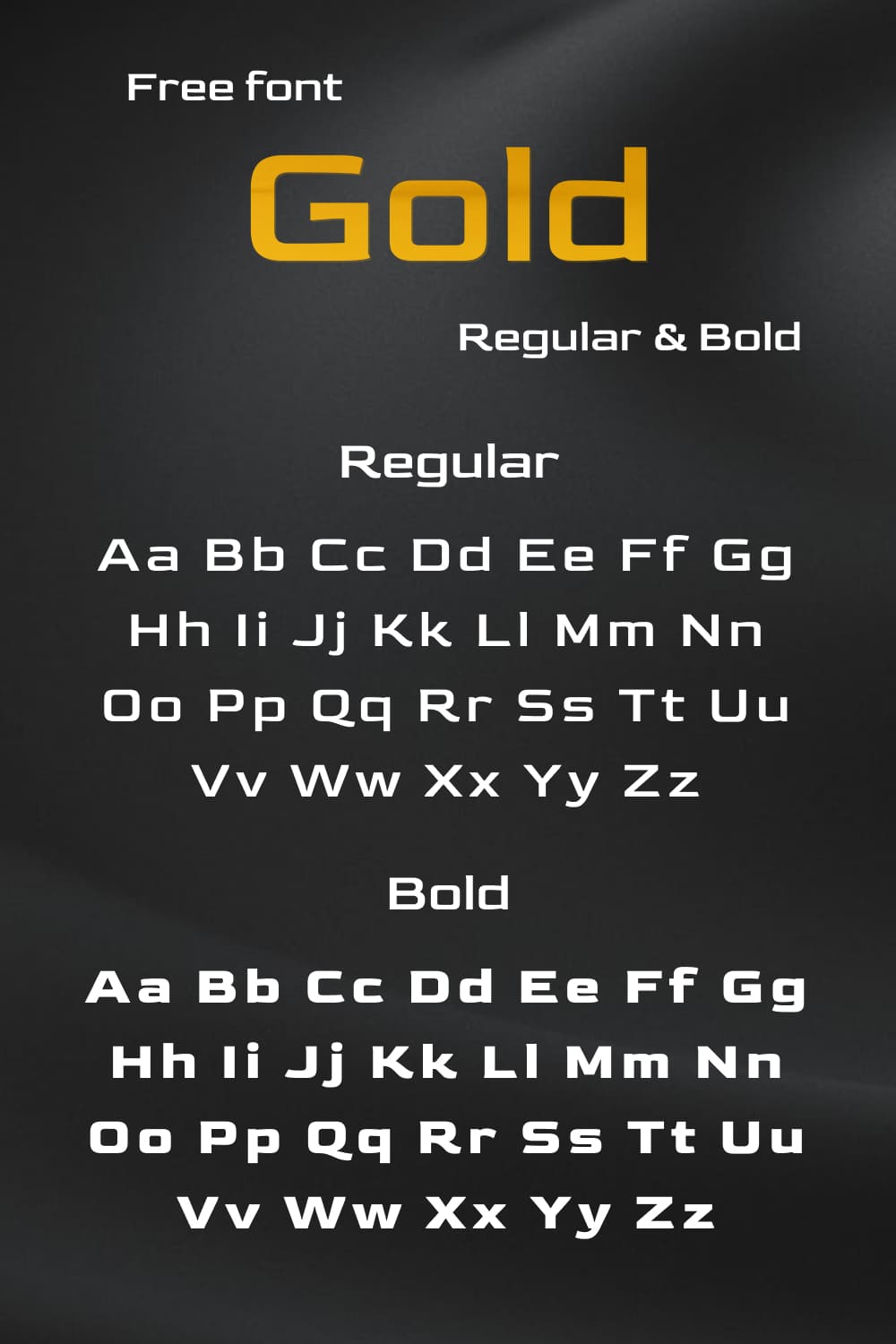 An example of a Gold font in white and gold on a black background.