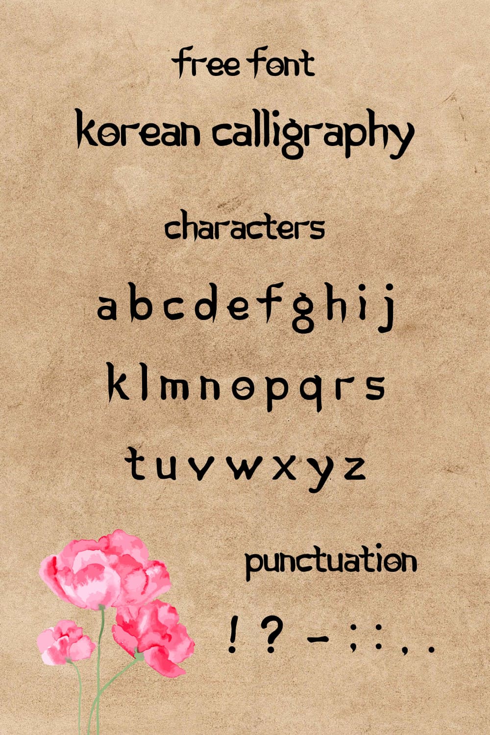 Free korean font Pinterest Collage Image with Characters and Punctuation.