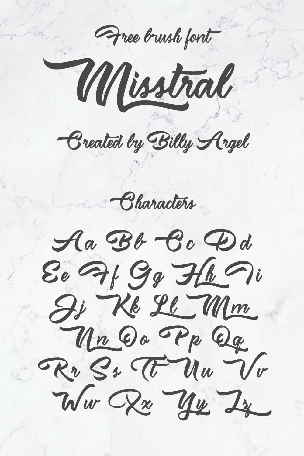 Pinterest collage image with Characters mistral font free by MasterBundles.