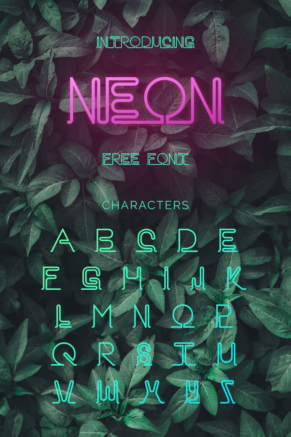 Pinterest Alphabet preview example for neon font free by MasterBundles.