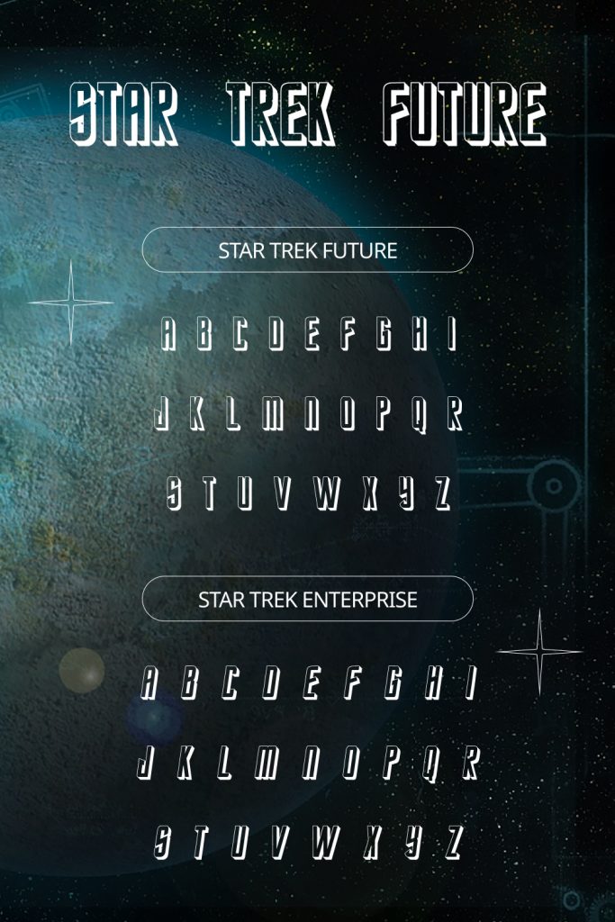 Star trek font free Pinterest Collage image with Alphabet preview by MasterBundles.
