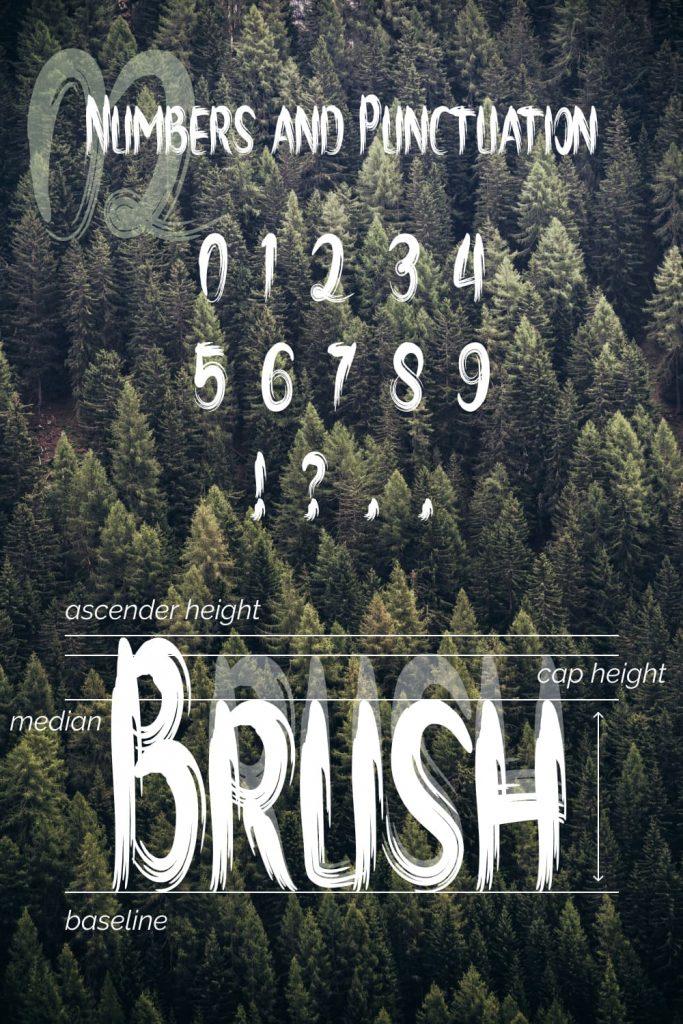 Amazing brush font free Numbers and Punctuation Pinterest collage image.