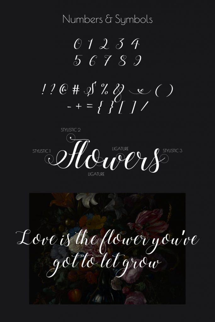 Pinterest Image with numbers and symblos for free calligraphy font.