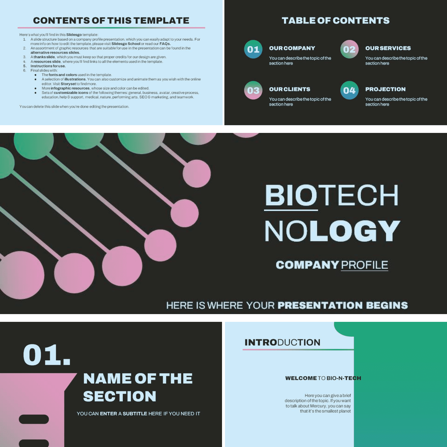 MasterBundles preview for Biotechnology Company Profile Presentation template.