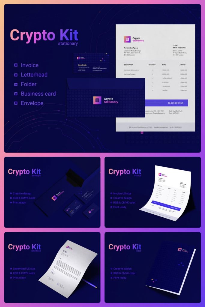 Crypto Stationary by MasterBundles Pinterest Collage Image.