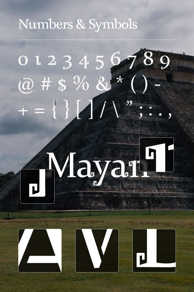 Number and Symbols preview for Mayan Typography maya free font Pinterest MasterBundles.