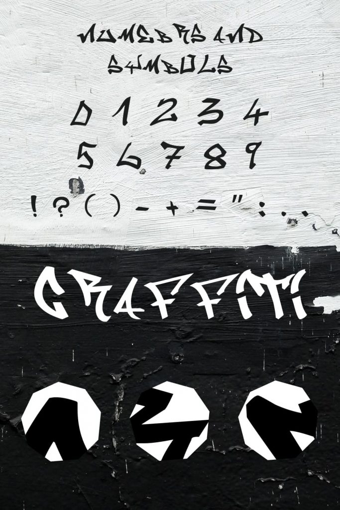 Graffiti font free Pinterest preview with Numbers and Symbols.