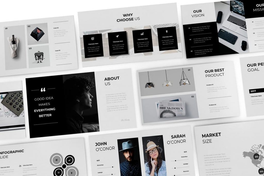 Widescreen size Pitch Deck presentation template.