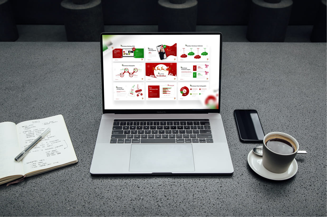 Christmas Times PowerPoint Template by MasterBundles preview mockup image.
