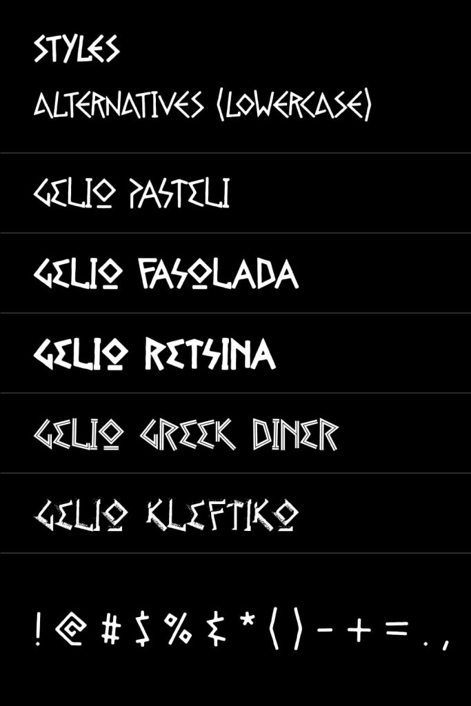 Pinterest image with Symbols Gelio greek font free.