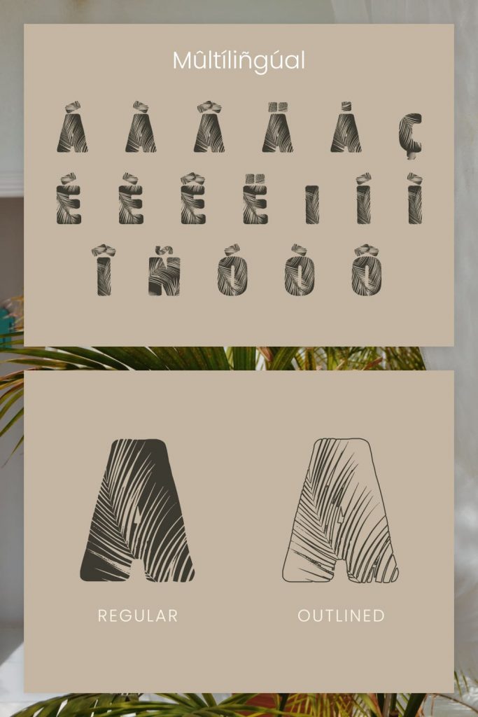 Multilingual Pinterest preview for Palm Beach - free beach font MasterBundles.