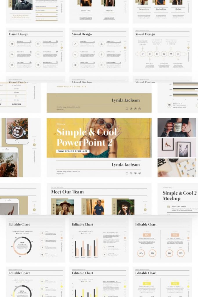 Simple & Cool PowerPoint Template 2 by MasterBundles Pinterest Collage Image.
