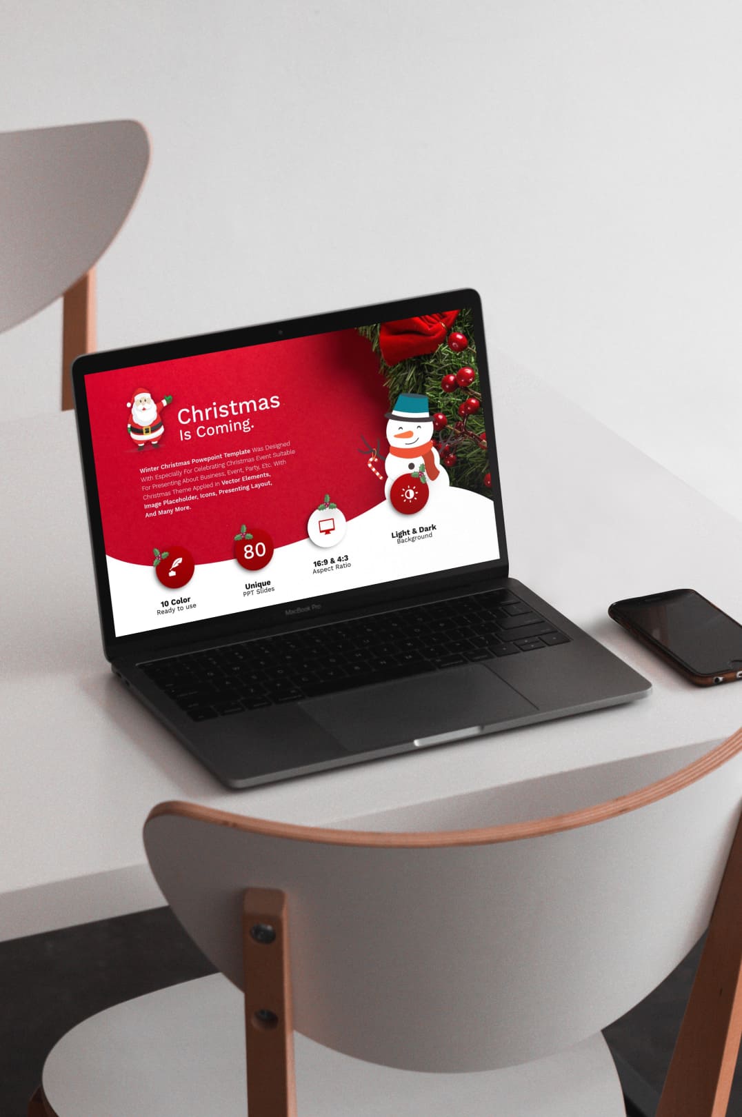 Winter Christmas PowerPoint Template by MasterBundles preview mockup image.
