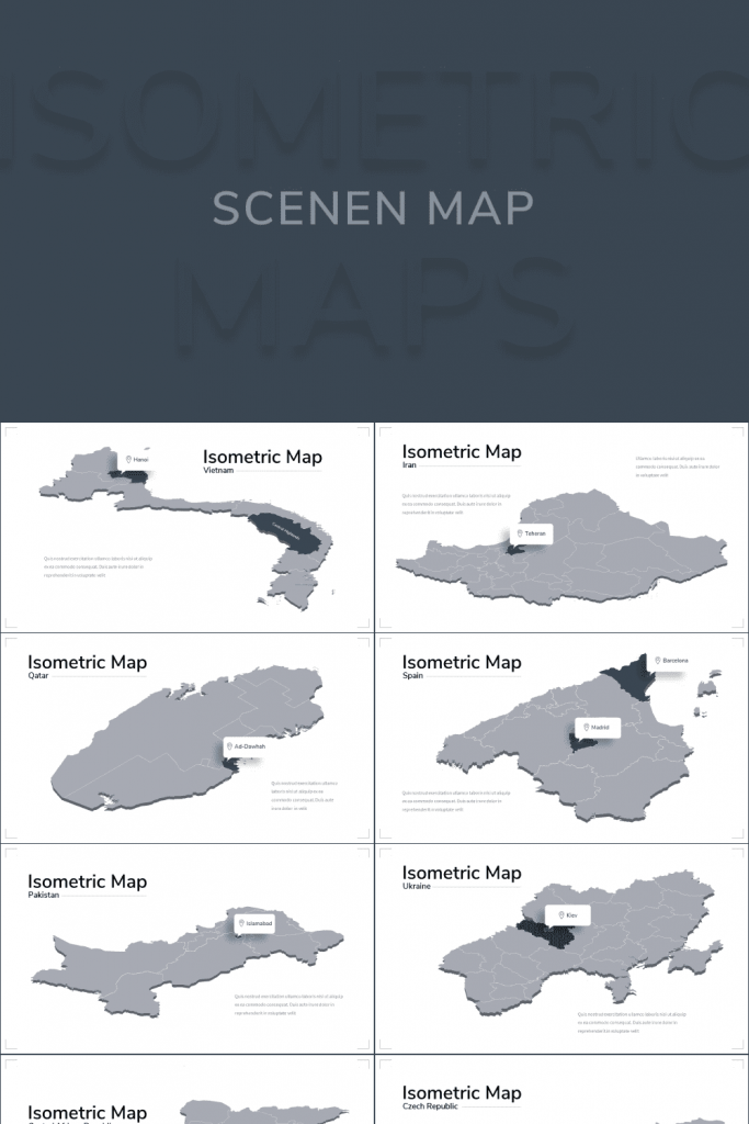 Isometric Map Presentation: Powerpoint, Keynote, Google Slides by MasterBundles Pinterest Collage Image.