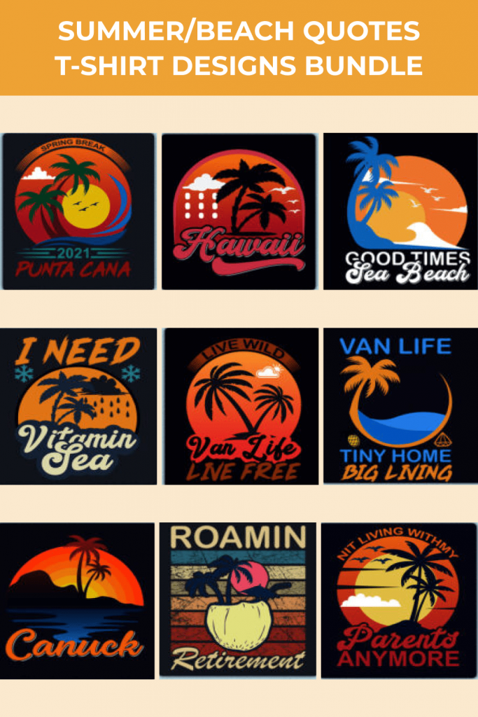 Summer Quotes T-shirt Designs Bundle by MasterBundles Pinterest Collage Image.