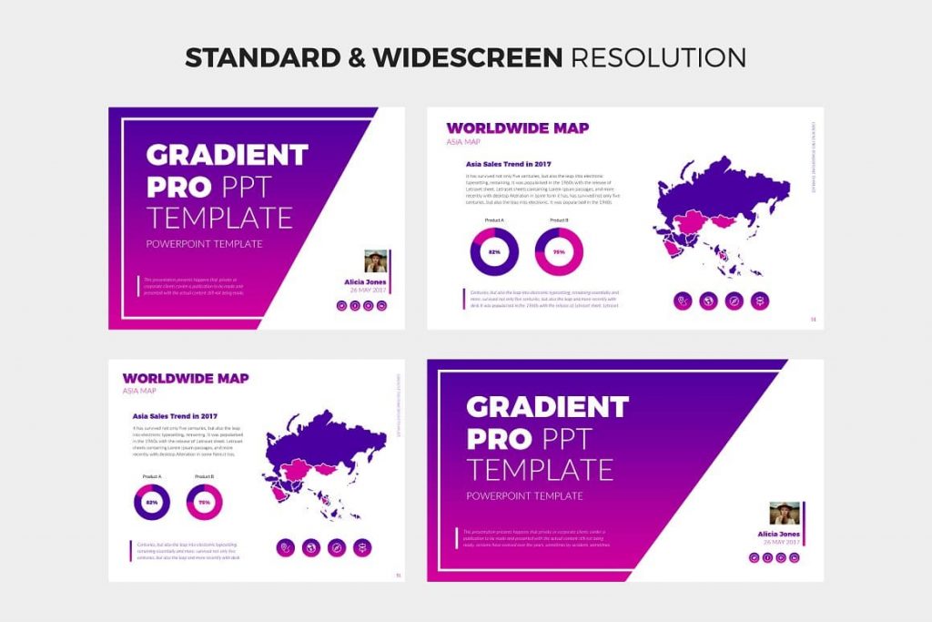 Standard and widescreen resolution Gradient Pro PowerPoint Template.