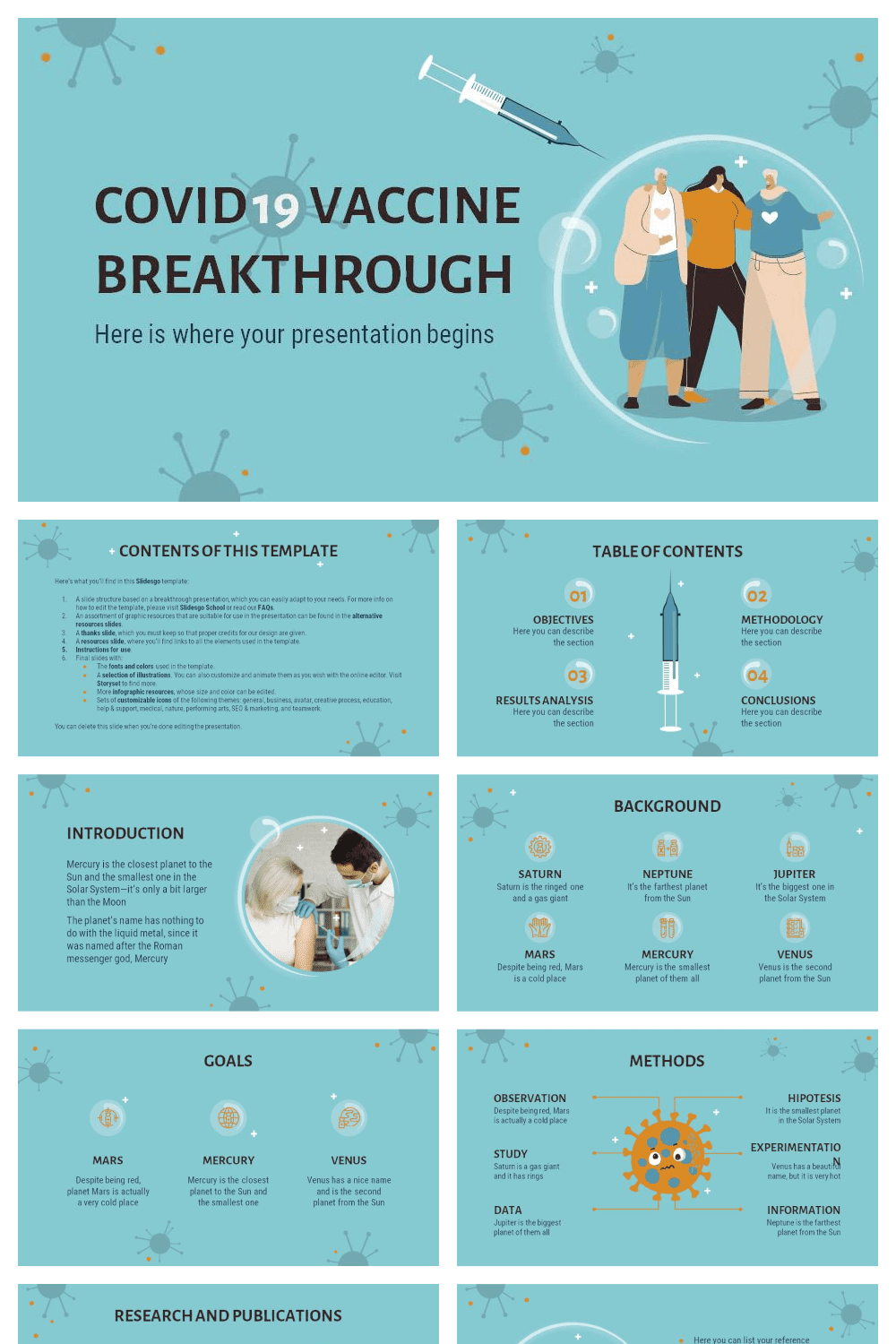 Free COVID-19 Vaccine Breakthrough Powerpoint template by MasterBundles Pinterest Collage Image.