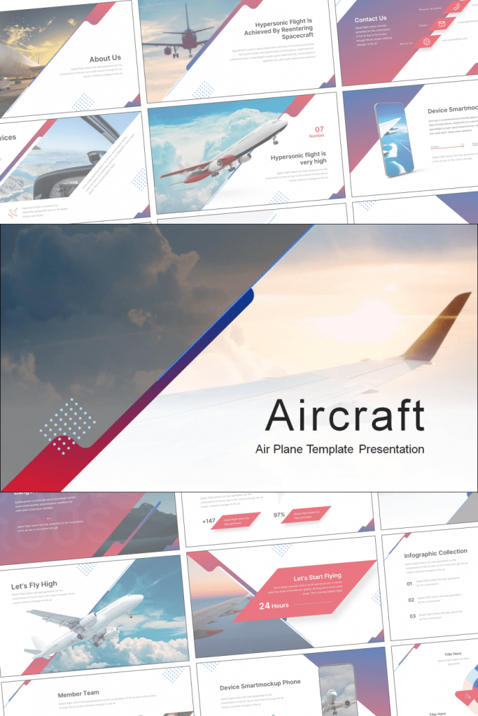 Aircraft  Presentation: Powerpoint, Keynote, Google Slides by MasterBundles Pinterest Collage Image.