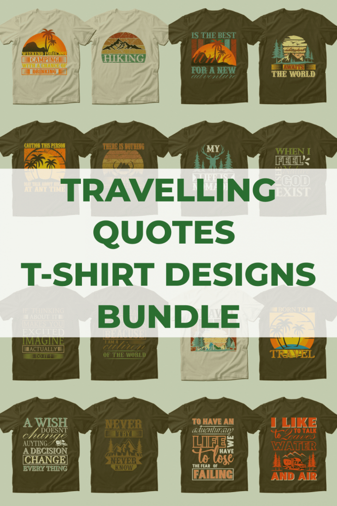 Trendy 20 Traveling T-shirt Designs by MasterBundles Pinterest Collage Image.