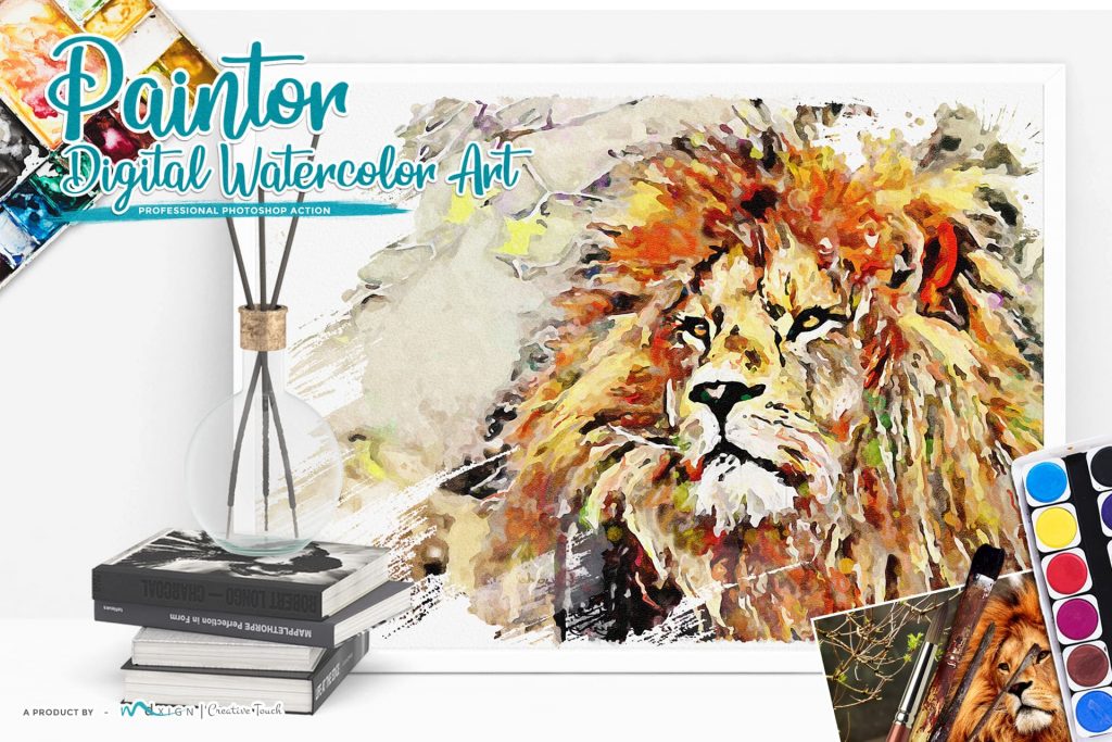 Paintor Digital Watercolor Art Lion. Modern Art Painting.