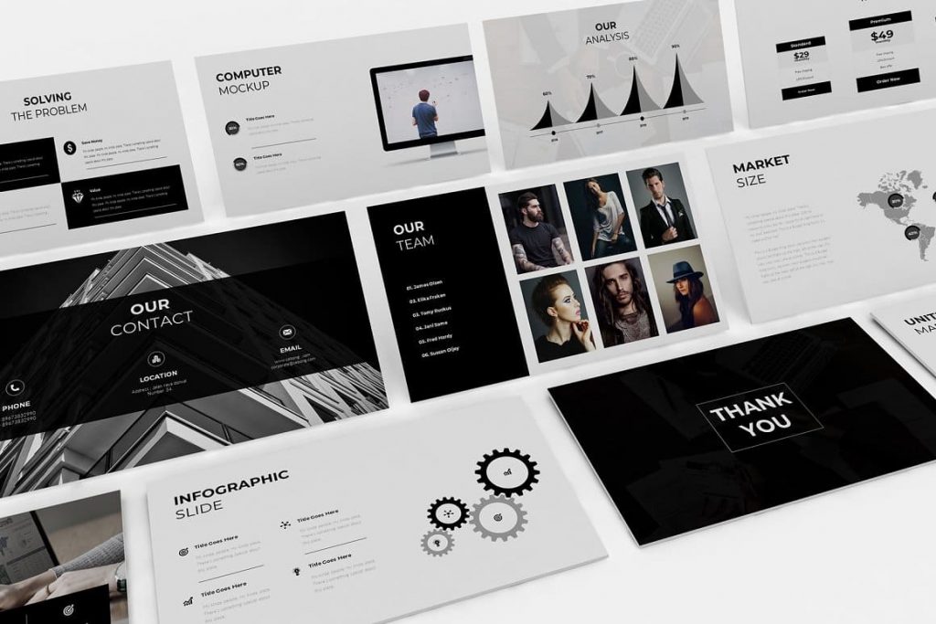 50 unique slides for your Pitch Deck presentation template.