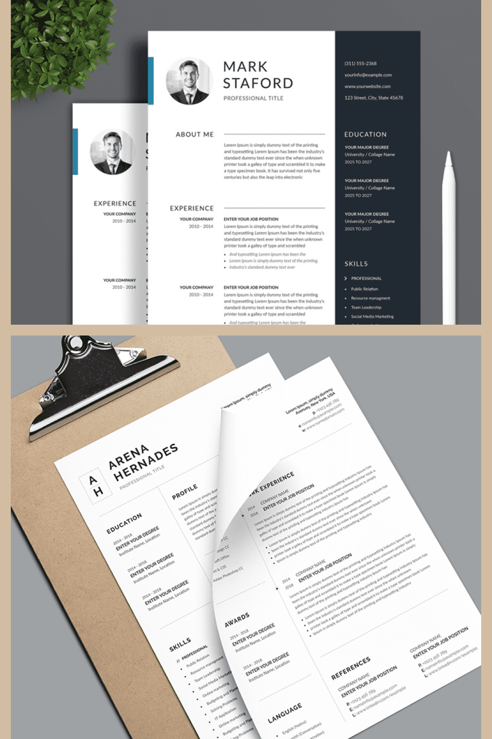 Professional Resume Template - MasterBundles - Pinterest Collage Image.