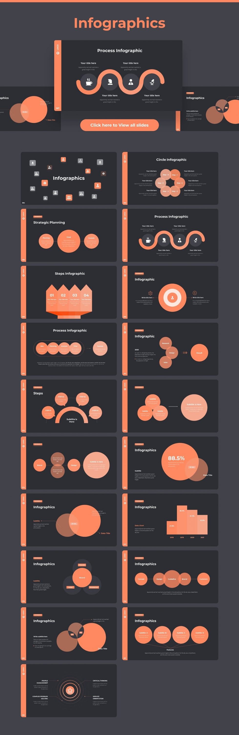 Infographics slides Dark theme. Pitch Deck & Presentation V3.0.